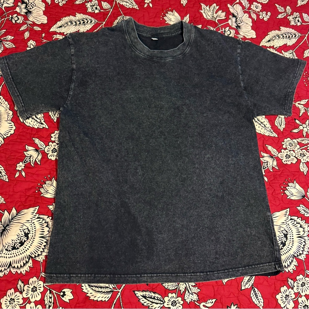 Faded Dark Gray Denim Style Boxy T-Shirt, Size Small